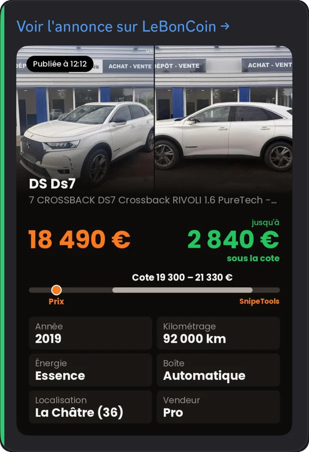 Alerte SnipeTools : DS 7 Crossback à 2 840 € sous la cote
